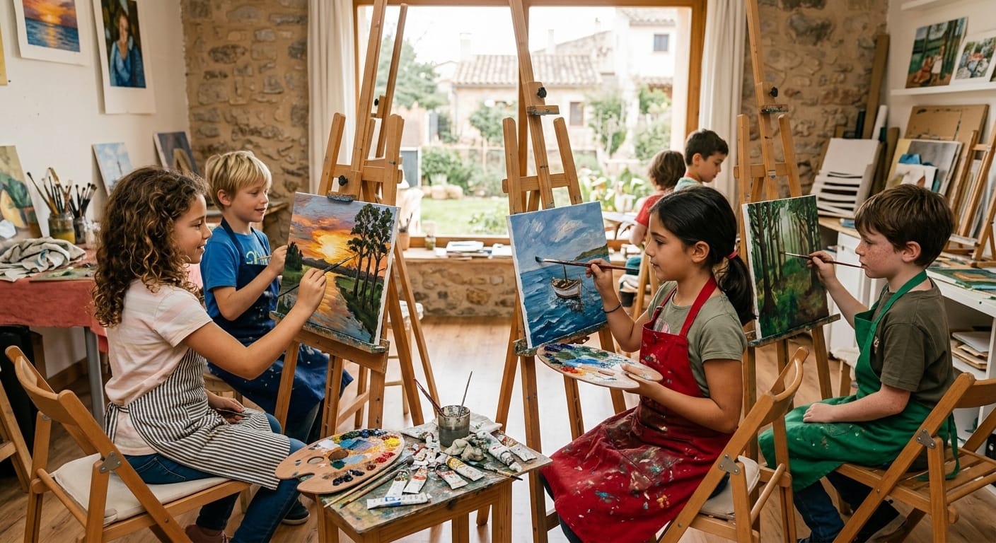 niños pintando